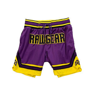 RawGear Shorts Mens L Large Purple Yellow Drawstring Gym Train Basketball Boxing